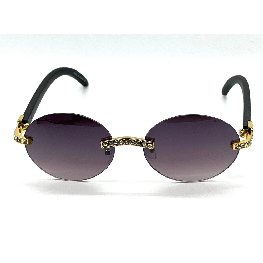 Rimless Sunglasses Round Lens Gold Accent Fashion Shades Men Outfit Gafas Lentes
